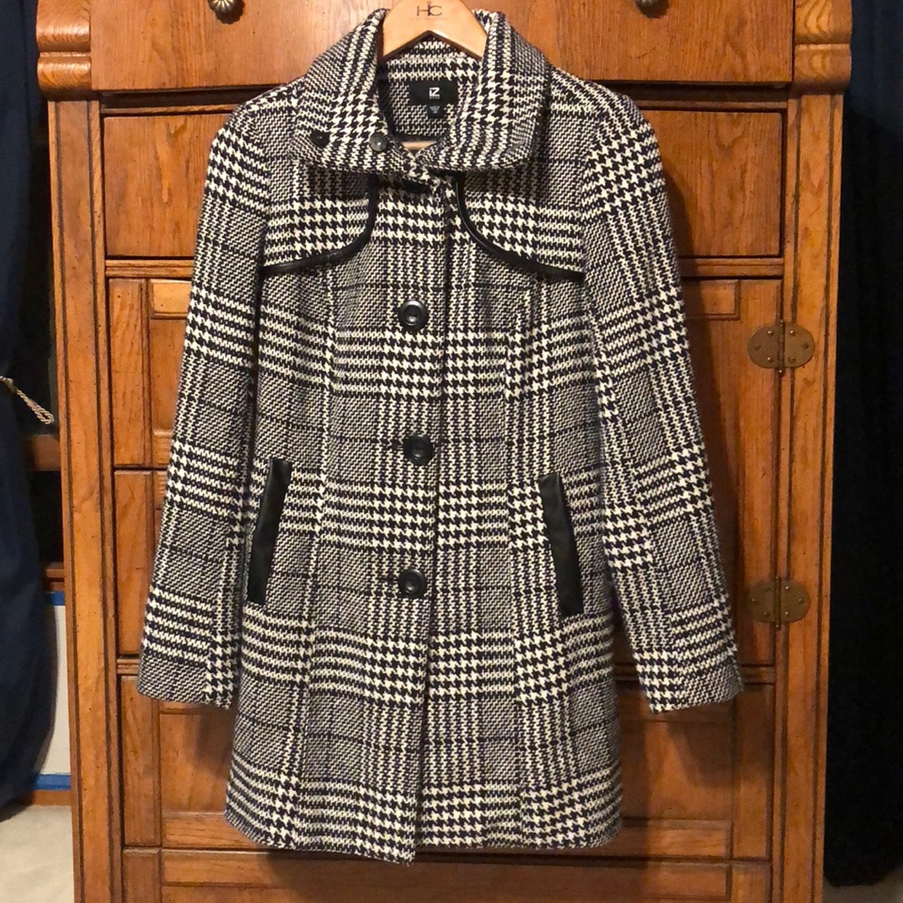 IZ Byer Black and White Tweed Pea Coat